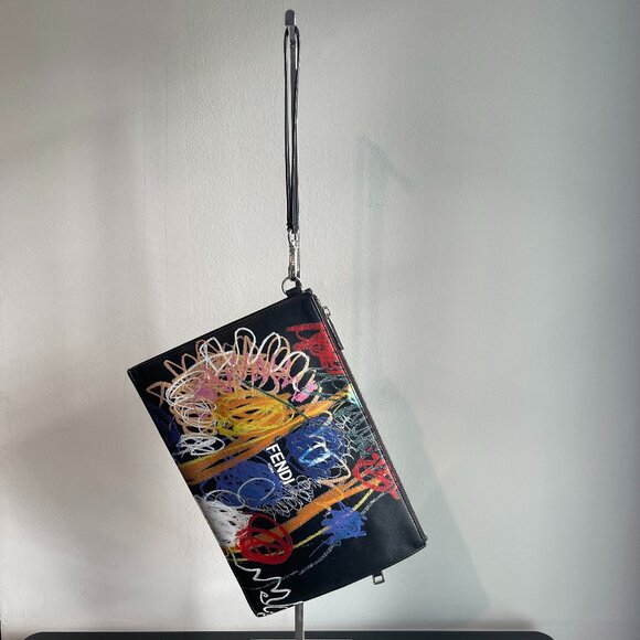 FENDI x Noel Fielding Multicolor Calf Leather Clutch/2nd Bag w/ Strap - Preowned - Picture 2 of 11